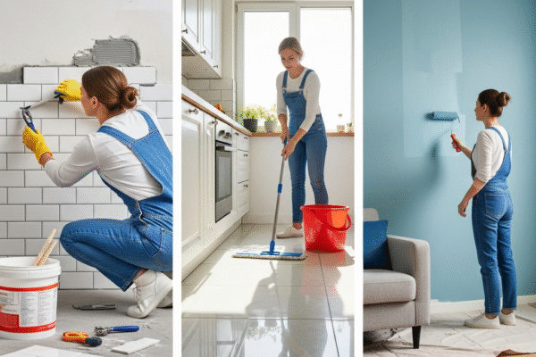 Tiling, cleaning, painting